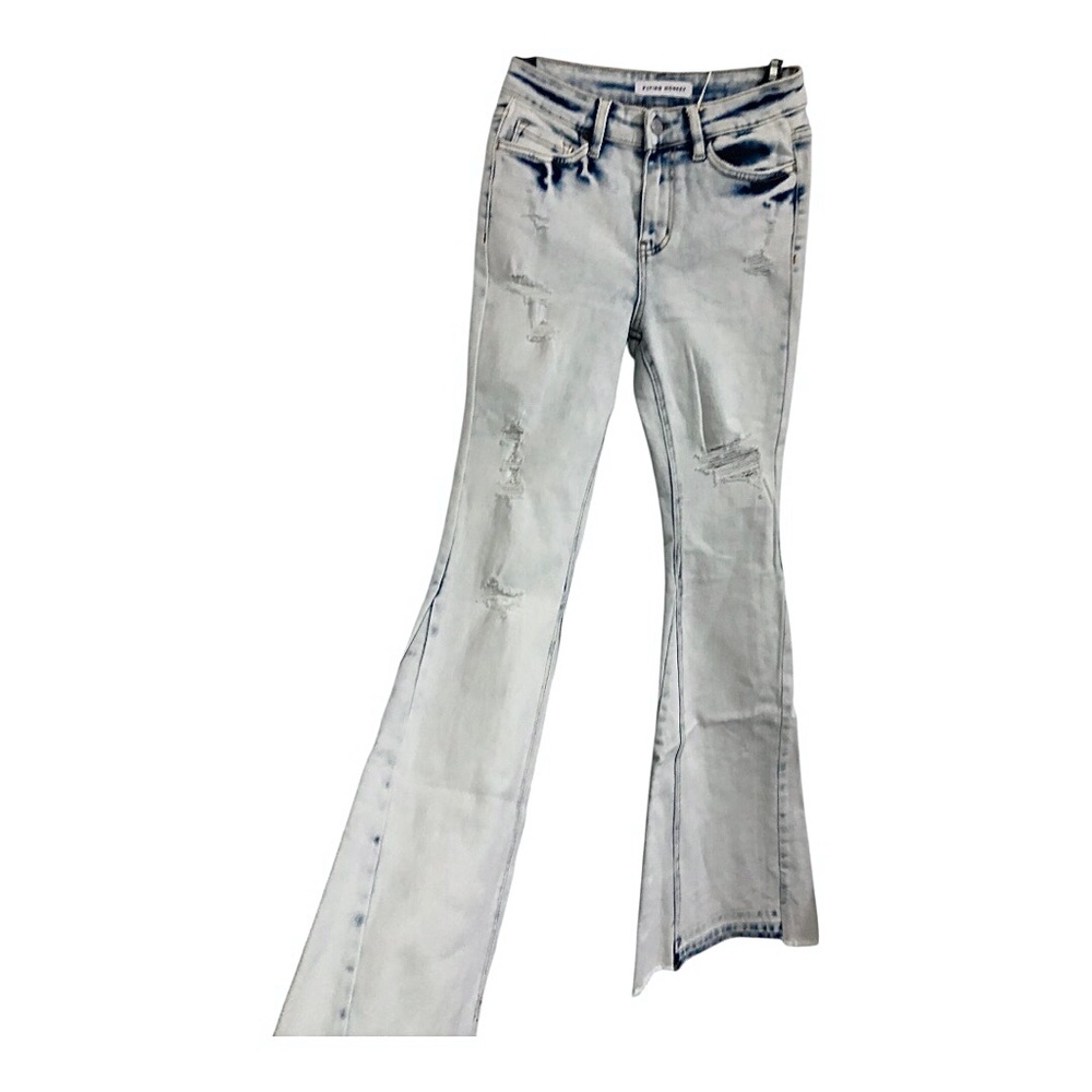 Flying‎ Monkey High Rise Coco Blues distressed light wash Flares jeans size 29 - Picture 7 of 8